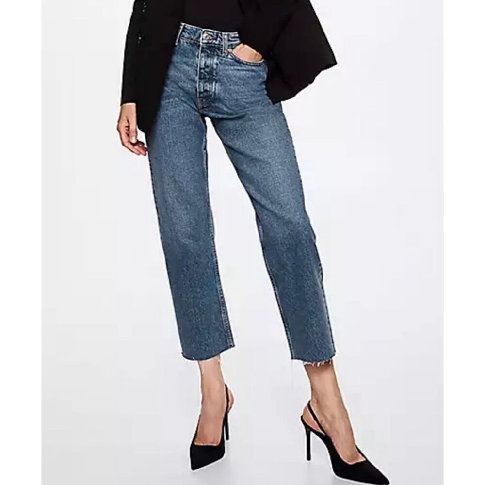 MANGO Havana high rise button fly raw hem Jean size 6